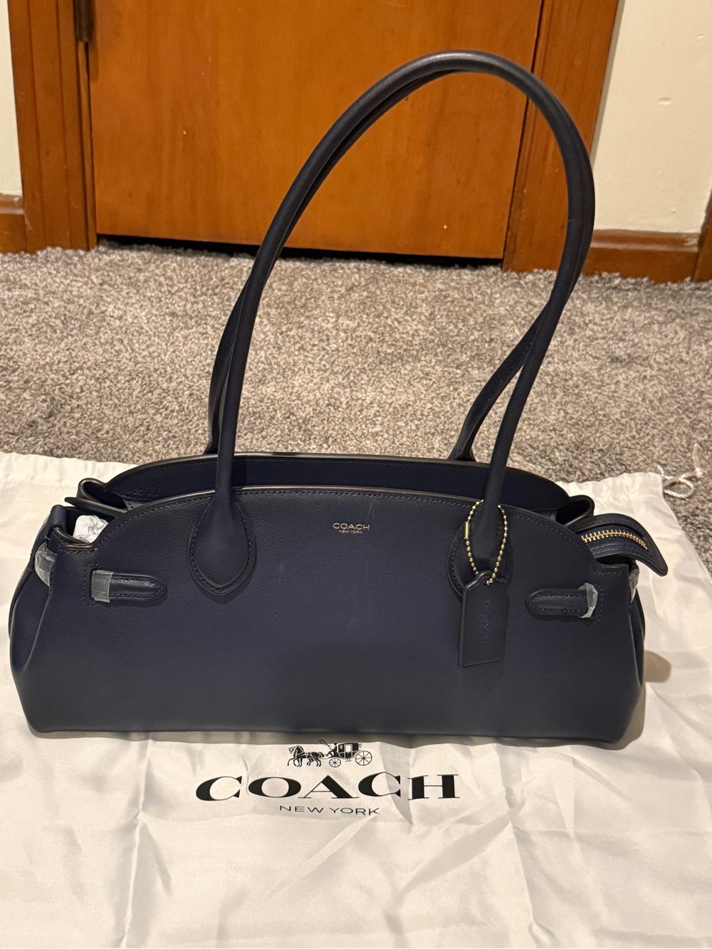 NWT Coach Navy Leather Top-Handle Empire 34 Shoulder Bag with Gold Accents
